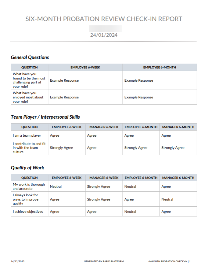 Probation review six month report